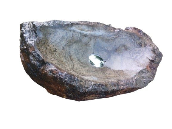 Раковина 55x33x12 см из редкого камня &mdash; дизайнерский накладной умывальник с текстурным узором KR-53 фото